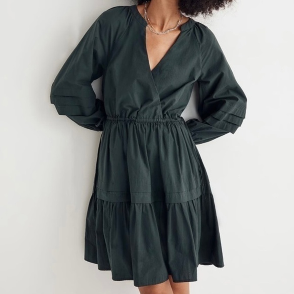 New Madewell Petite Crinkle Poplin Wrap Mini Dress Green